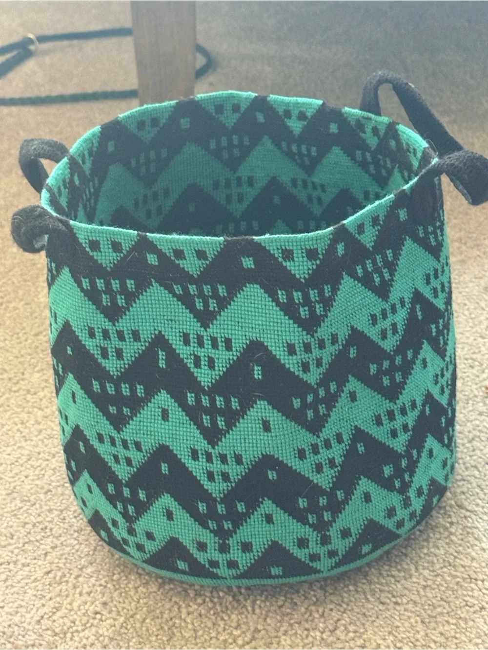 Green & Black Zigzag Knit Storage Basket